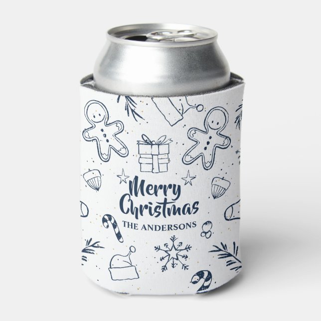 Personalized Lovely Christmas Sketch Can Cooler (Can Front)