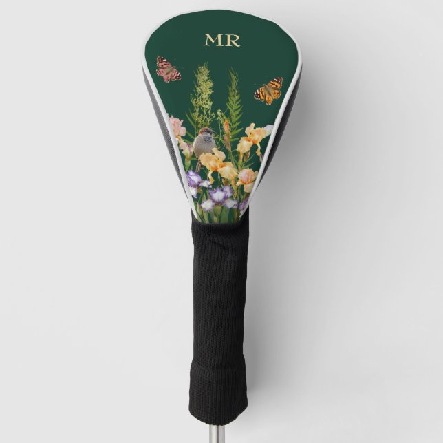 Personalized Lovely Irises, Birds Butterflies Golf Head Cover (Front)