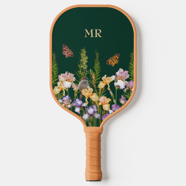 Personalized Lovely Irises, Birds Butterflies Pickleball Paddle (Front)