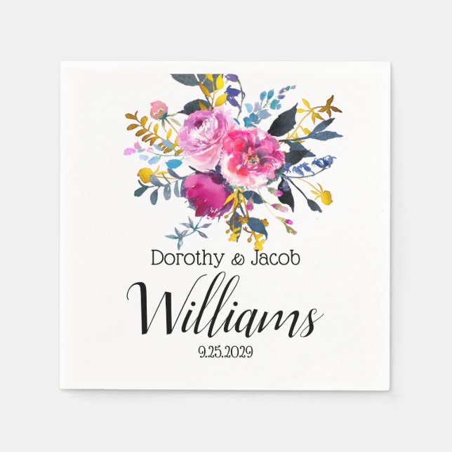 Personalized Lovely Roses Floral Boho Wedding  Napkins (Front)