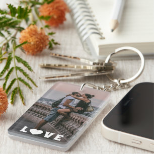 Personalized Lovers Couple Picture Love Text Keychain