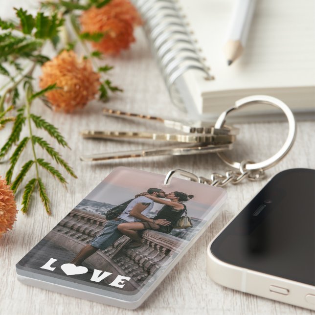 Personalized Lovers Couple Picture Love Text Keychain (Front Right)