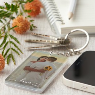 Personalized Lovers Couple Picture Love Text Keychain