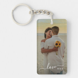 Personalized Lovers Couple Picture Love Text Keychain