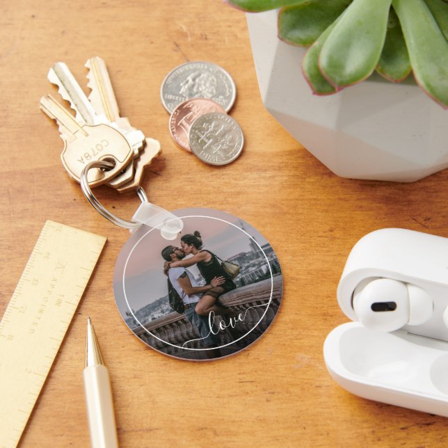 Personalized Lovers Couple Picture Love Text Keychain (Desk)