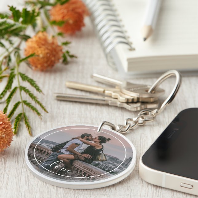 Personalized Lovers Couple Picture Love Text Keychain (Front Right)
