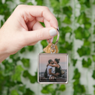 Personalized Lovers Couple Picture Love Text Keychain