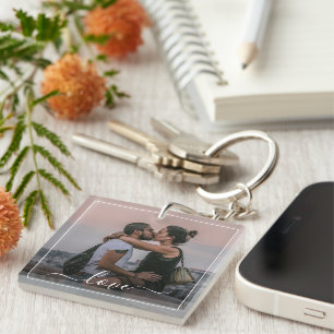Personalized Lovers Couple Picture Love Text Keychain