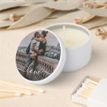 Personalized Lovers Couple Picture Love Text Mini Candle Favors<br><div class="desc">This charming soy candle features romantic 'Love' text in a sophisticated and elegant calligraphy script font. It offers the option to personalize or customize with a photo of your choice, making it a unique keepsake for birthdays, anniversaries, Valentine's Day, or as a Christmas stocking stuffer. It's easily customizable with your...</div>