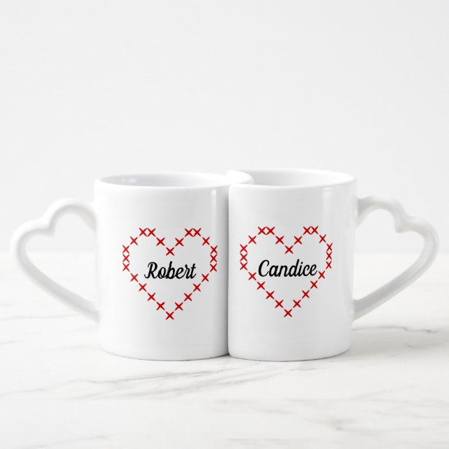 Personalized lovers mug set with couple's name (Front Nesting)