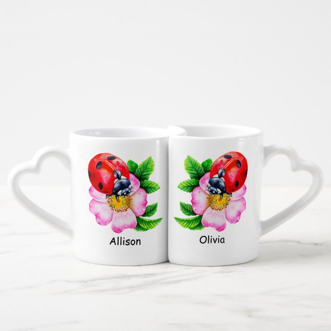 Personalized lovers mug set with name of couple (Front Nesting)