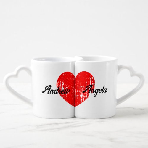 Personalized lovers mug set with vintage red heart