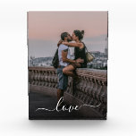 Personalized Lovers Photo And Simple Love Quote Block<br><div class="desc">Cute romantic acrylic photo block with Love text written in a stylish elegant typography font. With option to personalize or customize with photo of your choice. Fun keepsake gift, easily customizable with a photograph of your choice. Or cute gift for somebody who works from home, or who just got a...</div>