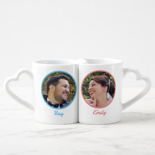 Personalized Lovers Wedding Photograph Date Heart Coffee Mug Set