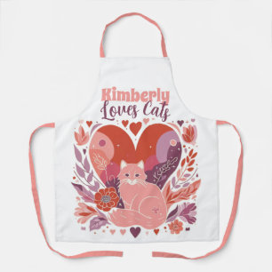 Personalized Loves Cats Cute Pink Purple Apron