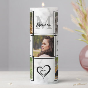 Personalized Loving Memory Photo Collage Memorial Pillar Candle