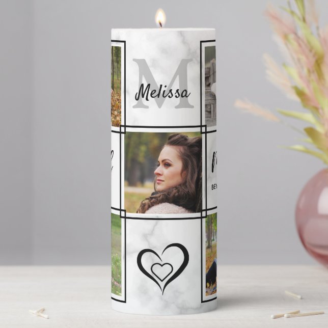 Personalized Loving Memory Photo Collage Memorial Pillar Candle (In Situ)