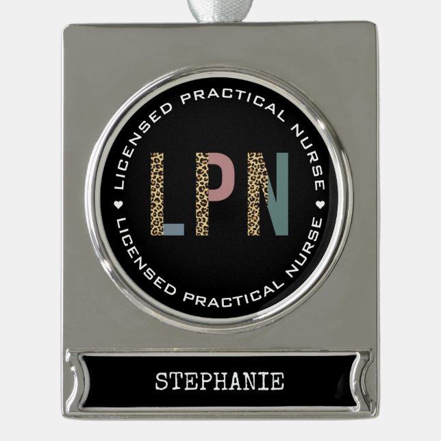 Personalized LPN Licensed Practical Nurse Silver Plated Banner Ornament (Front)