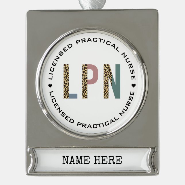 Personalized LPN Licensed Practical Nurse Silver Plated Banner Ornament (Front)