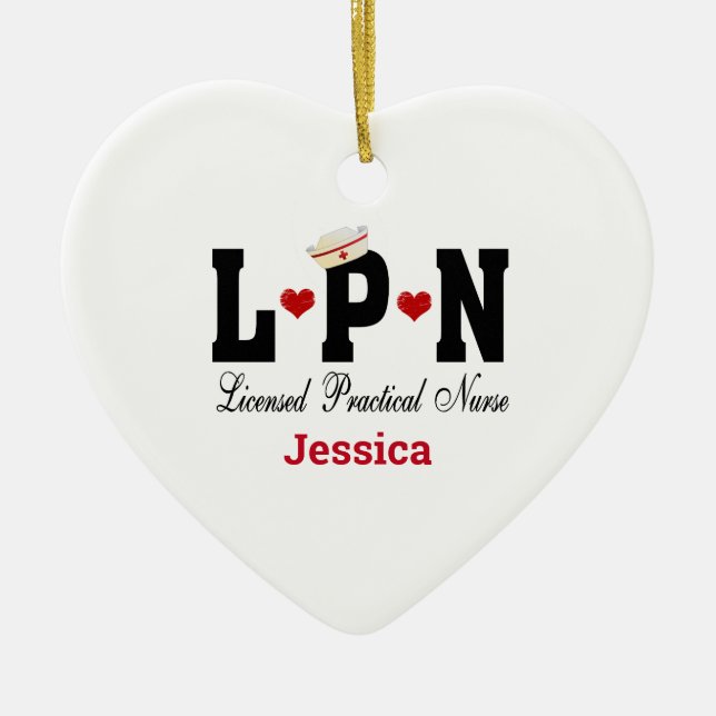 Personalized LPN Nurse Christmas Ceramic Ornament (Front)