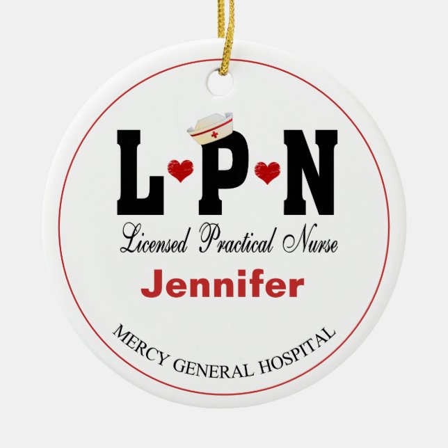 Personalized LPN Nurse Christmas  Ceramic Ornament (Front)