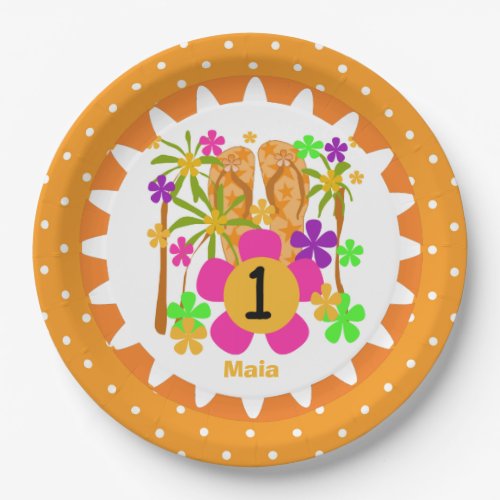 Personalized Luau 1st Happy Birthday Paper Plates