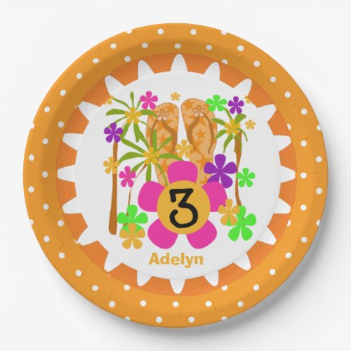 Personalized Luau 3rd Birthday Paper Plates