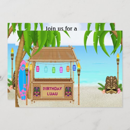 Personalized Luau Girls Beach Birthday Invitation
