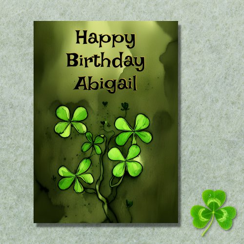 Personalized Luck of the Irish Clovers Birthday Card