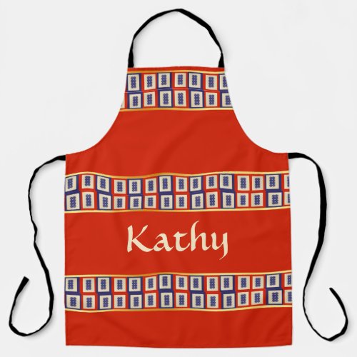 Personalized Lucky Blue Eight Wheel Mahjong Tile Apron