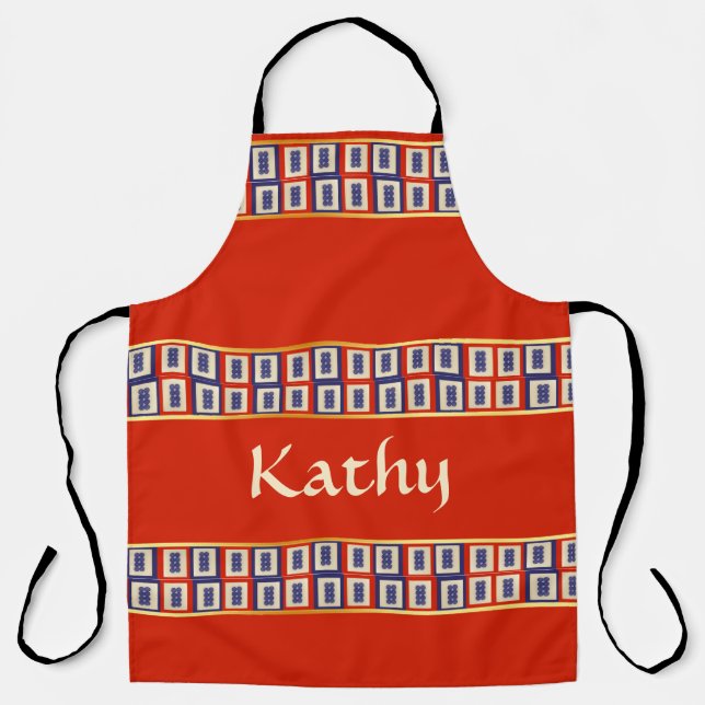 Personalized Lucky Blue Eight Wheel Mahjong Tile Apron (Front)