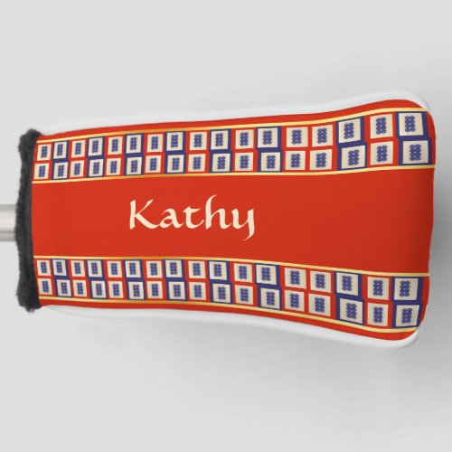 Personalized Lucky Blue Eight Wheel Mahjong Tile Golf Head Cover