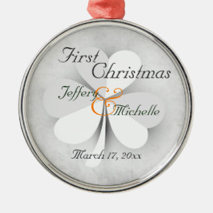 Personalized Lucky Clover Irish First Christmas Metal Ornament