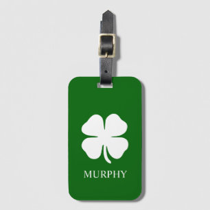 Personalized Lucky Four Leaf Clover Green Irish Luggage Tag