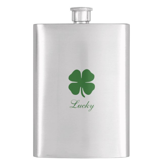 Personalized Lucky Green Clover Flask (Front)