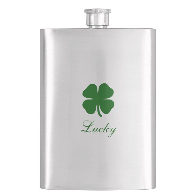 Personalized Lucky Green Clover Flask (Front)