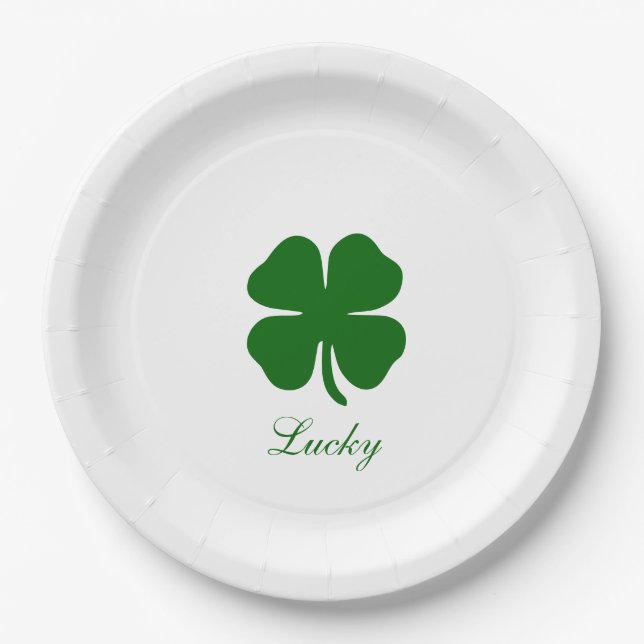 Personalized Lucky Green Clover Paper Plates (Front)