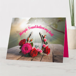 Personalized Lucky Horseshoe and Roses Love Card
