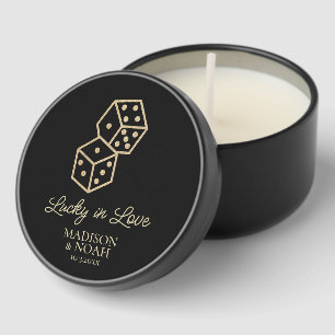 Personalized Lucky in Love Black & Gold Wedding Mini Candle Favors