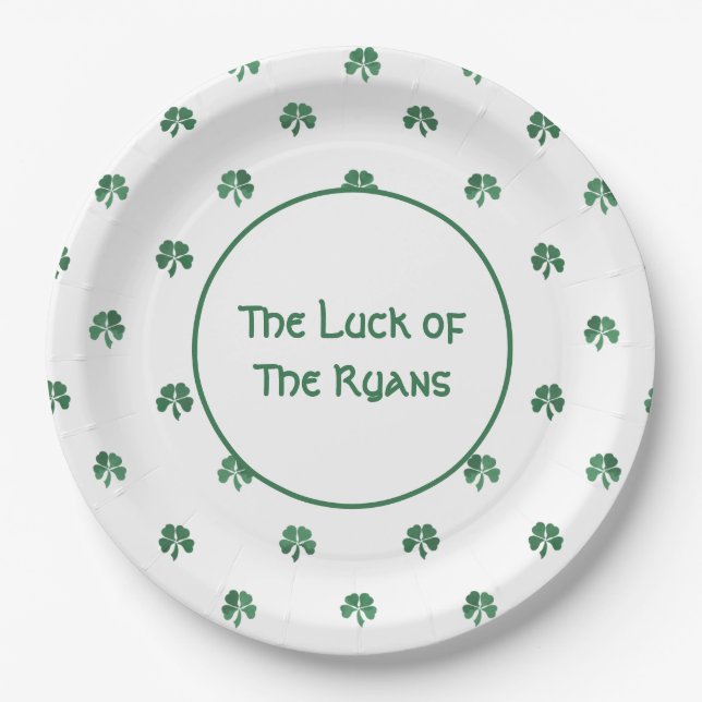 Personalized Lucky in Love Four Leaf Clover Paper Plates (Front)
