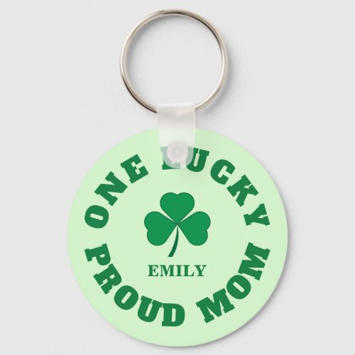 Personalized lucky proud mom shamrock keychain