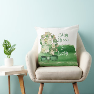 Personalized Lucky Shamrock Clover Watercolor Throw Pillow
