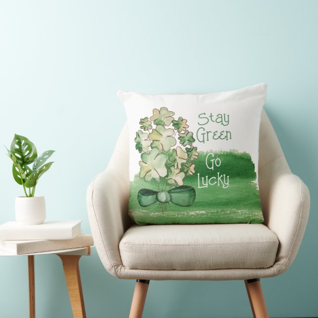 Personalized Lucky Shamrock Clover Watercolor Throw Pillow (Chair)