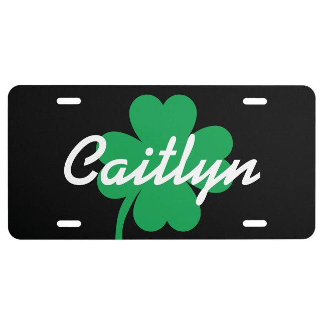 Personalized Lucky Shamrock Custom Name V03 License Plate (Front)