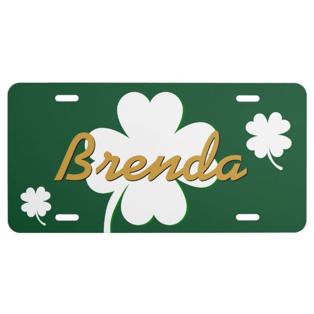 Personalized Lucky Shamrock Custom Name V03C License Plate (Front)