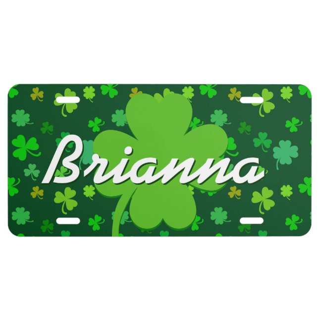 Personalized Lucky Shamrock Custom Name V03C License Plate (Front)