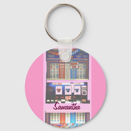 Personalized Lucky Slot Machine Keychain Pink