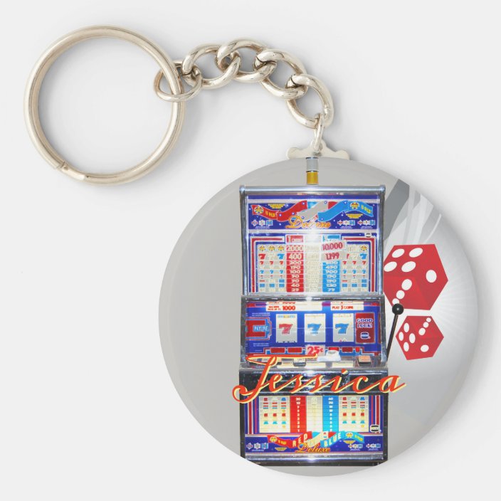 Personalized Lucky Slot Machine Keychain Silver | Zazzle.com