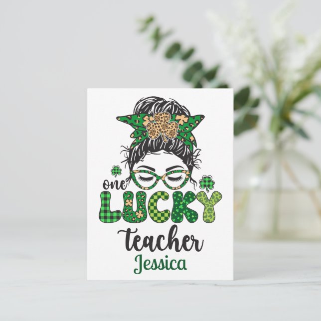 Personalized Lucky Teacher Postcard (Standing Front)