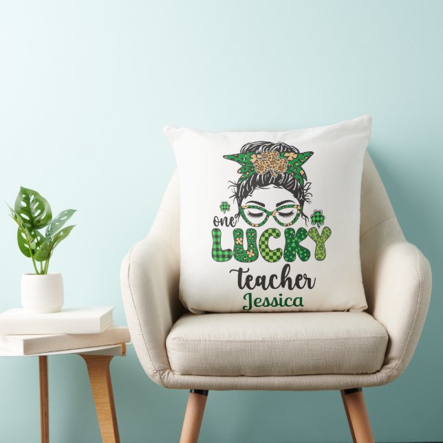 Personalized Lucky Teacher Throw Pillow (Chair)